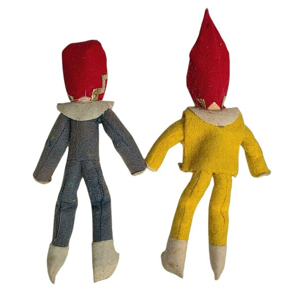 2 Vintage Christmas Pixie Elf Dolls MCM Shelf Sitter Posable Felt Holiday Decor - Picture 7 of 9